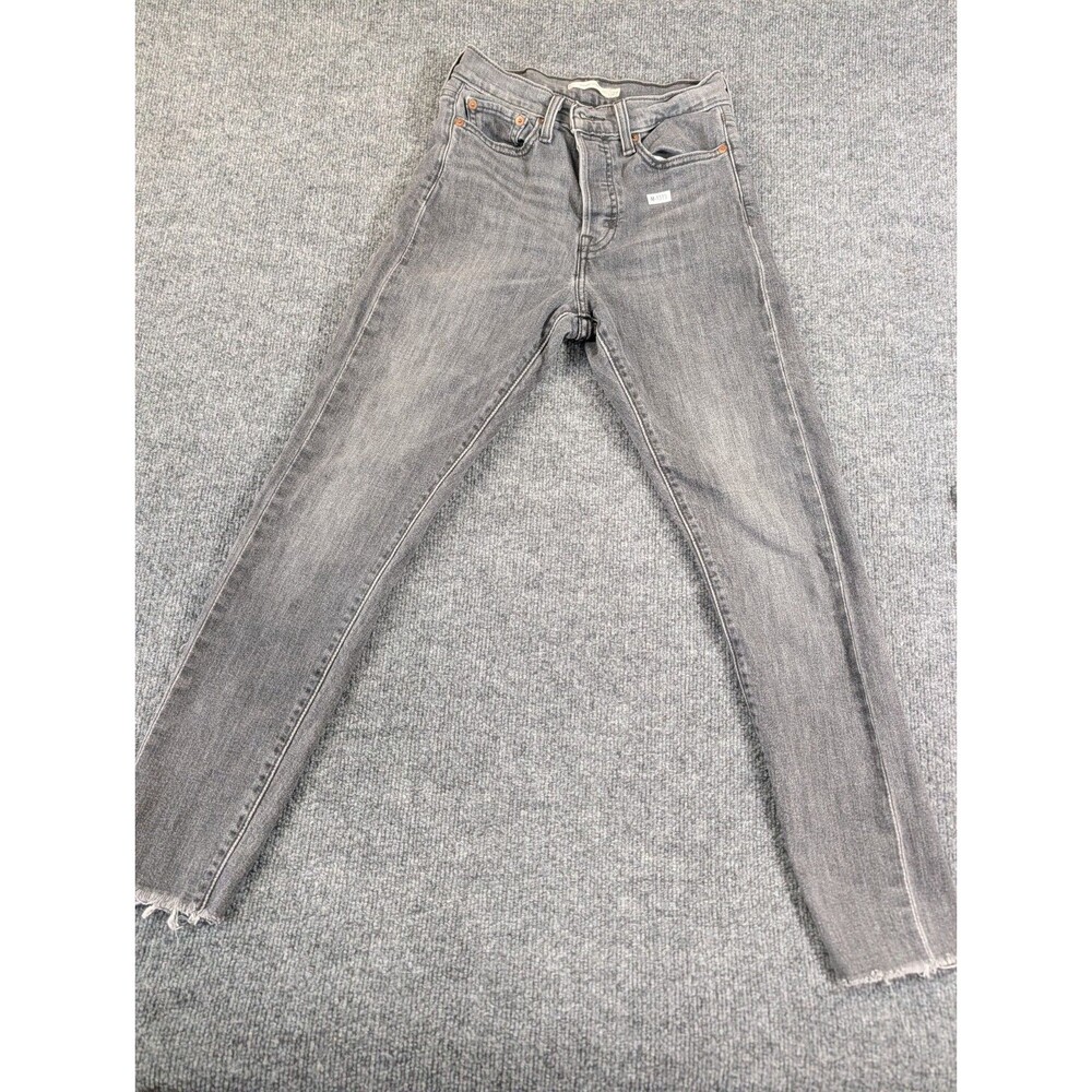Levis Wedgie Skinny Jeans Womens 27 Gray Charcoal Wash High Rise Stretch Raw Hem